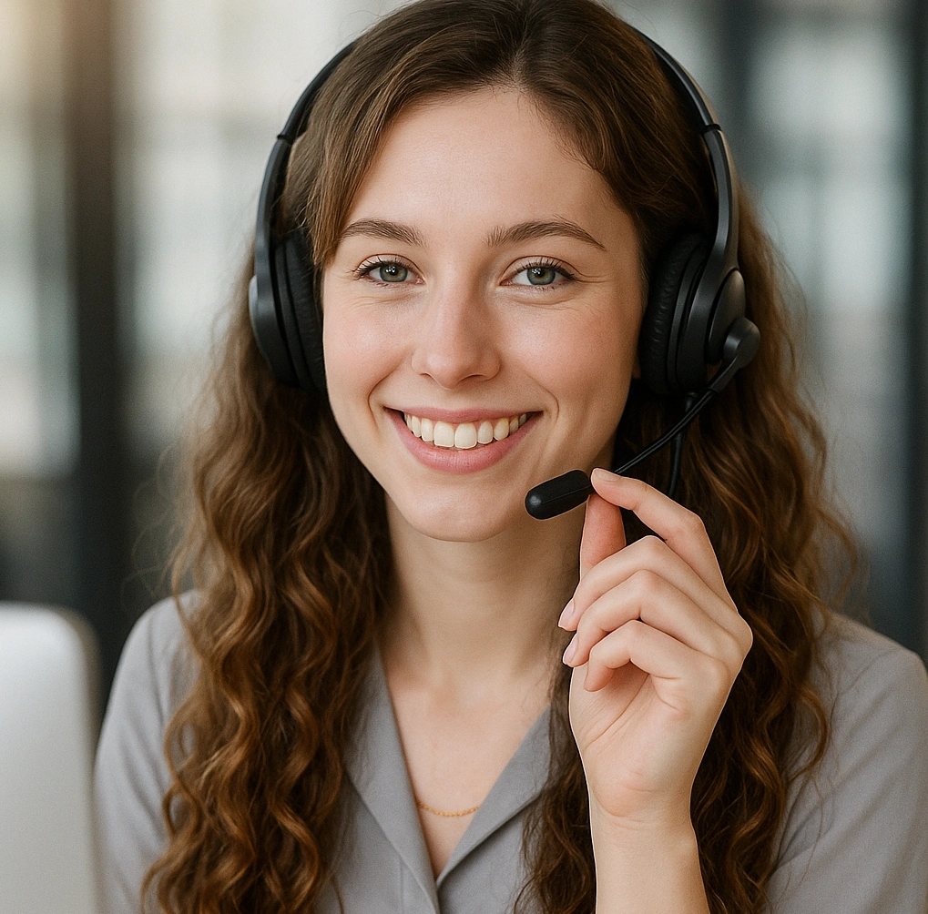 Atendente sorridente pronta para ajudar